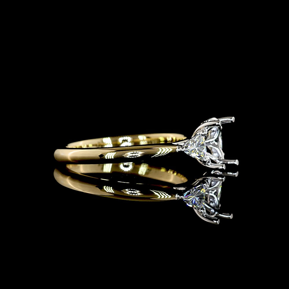 14K Two-Tone Gold 0.26 Carat Total Weight Three-Stone Ring with Floral Center and Trillion Cut Lab-Grown Diamonds - Covaloro Fine Jewelry