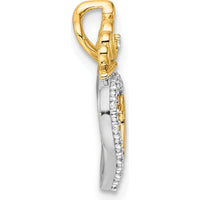 14K Two-Tone Gold 1/15 Carat Diamond Quinceañera Heart Pendant with Crown by Oro Pregiato