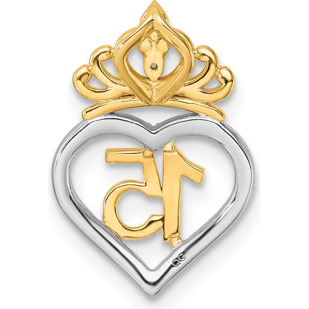 14K Two-Tone Gold 1/15 Carat Diamond Quinceañera Heart Pendant with Crown by Oro Pregiato