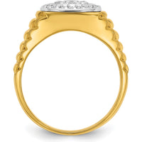14K Two-Tone Gold 1/2 Carat AA Quality Diamond Cluster Ring with Polished Satin and Ribbed Band by IBGoodman