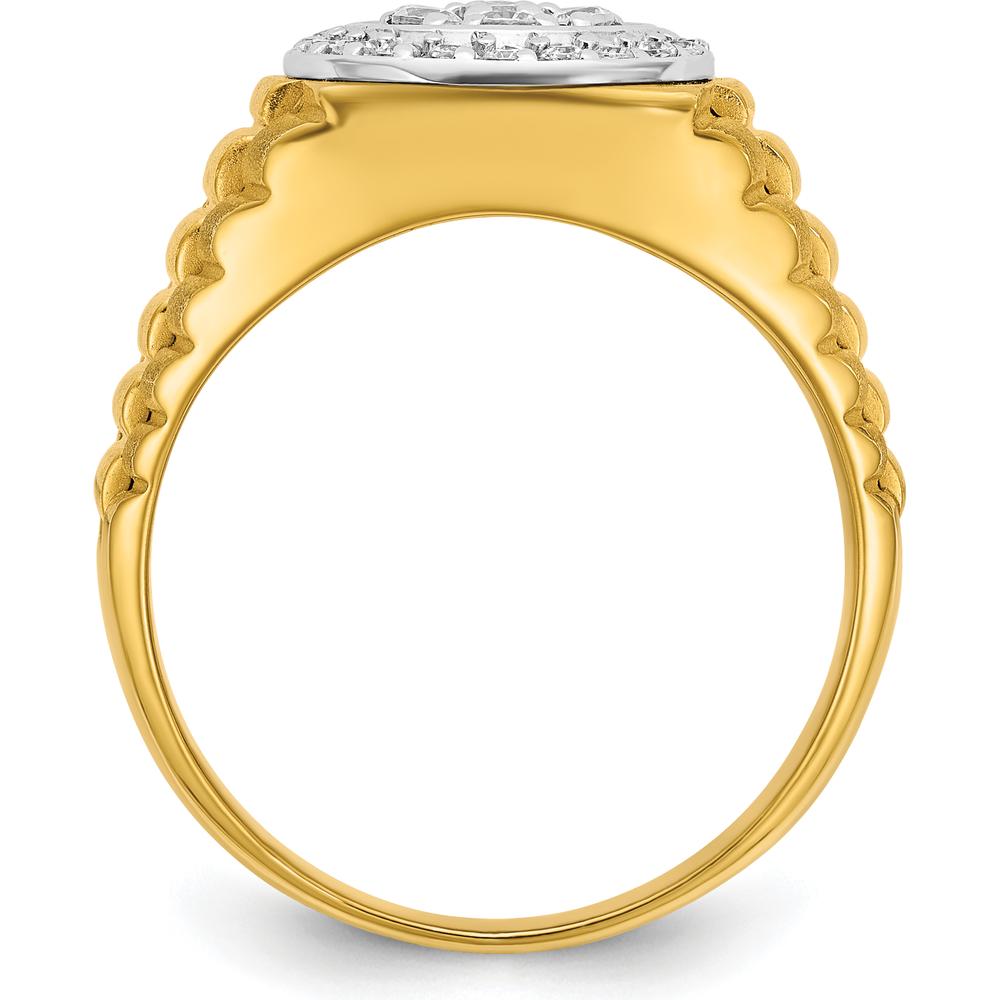 14K Two-Tone Gold 1/2 Carat AA Quality Diamond Cluster Ring with Polished Satin and Ribbed Band by IBGoodman