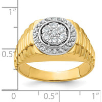 14K Two-Tone Gold 1/2 Carat AA Quality Diamond Cluster Ring with Polished Satin and Ribbed Band by IBGoodman