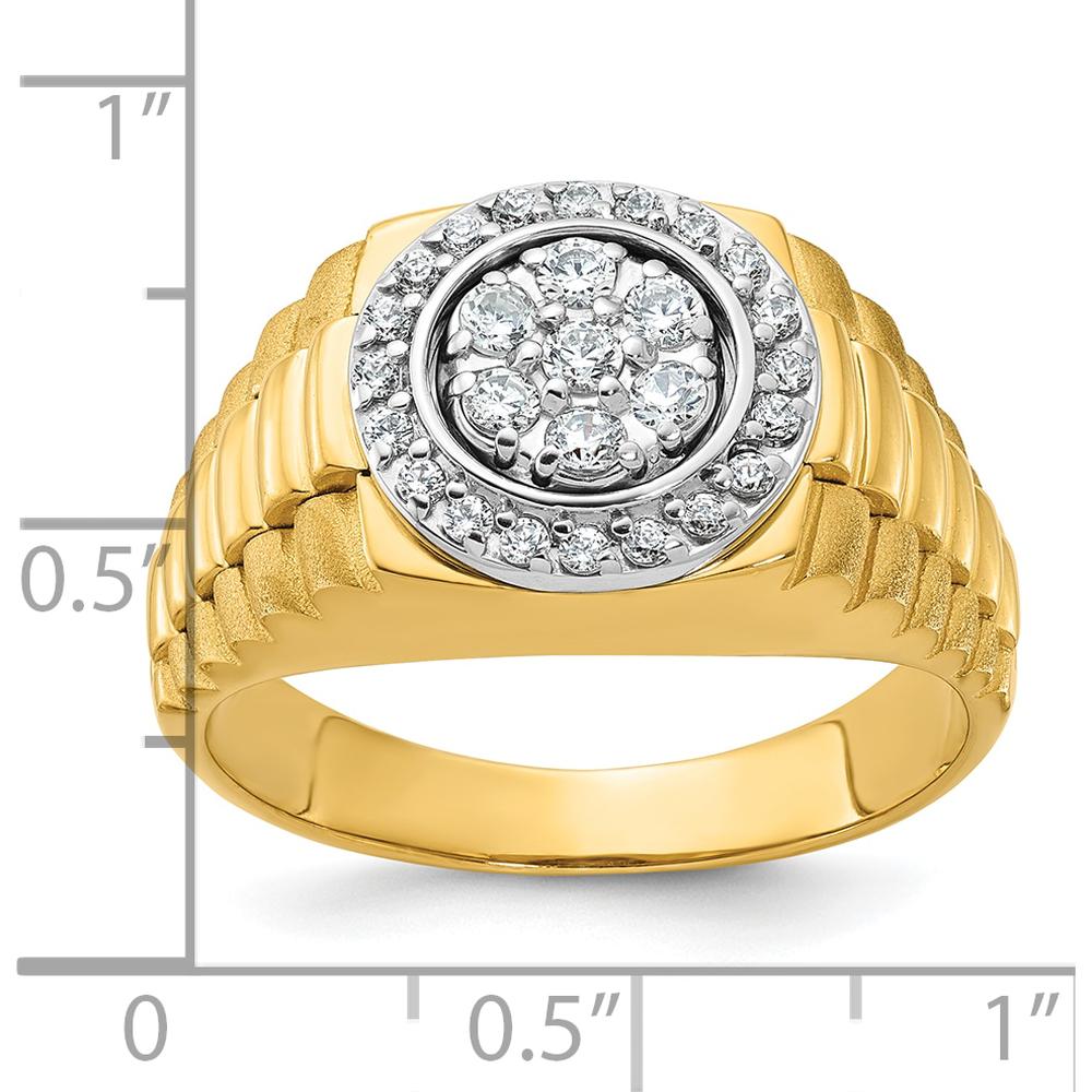 14K Two-Tone Gold 1/2 Carat AA Quality Diamond Cluster Ring with Polished Satin and Ribbed Band by IBGoodman