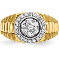 14K Two-Tone Gold 1/2 Carat AA Quality Diamond Cluster Ring with Polished Satin and Ribbed Band by IBGoodman