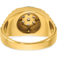 14K Two-Tone Gold 1/2 Carat AA Quality Diamond Cluster Ring with Polished Satin and Ribbed Band by IBGoodman