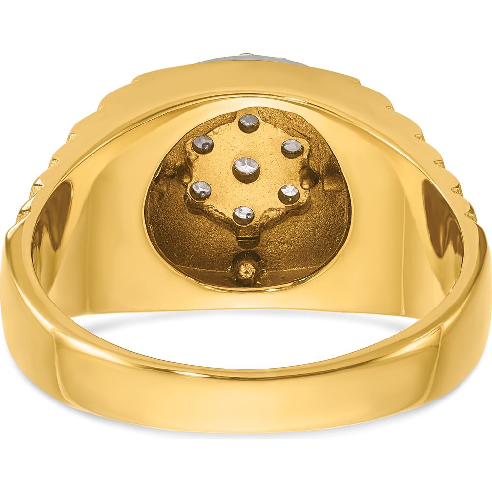 14K Two-Tone Gold 1/2 Carat AA Quality Diamond Cluster Ring with Polished Satin and Ribbed Band by IBGoodman