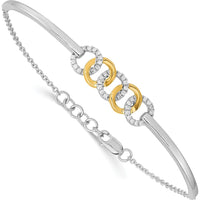 14K Two-Tone Gold 1/5 Carat Diamond Circles Half-Bangle Bracelet with 0.5" Extender - Women's Fine Jewelry by Monteluci Fine Jewelry