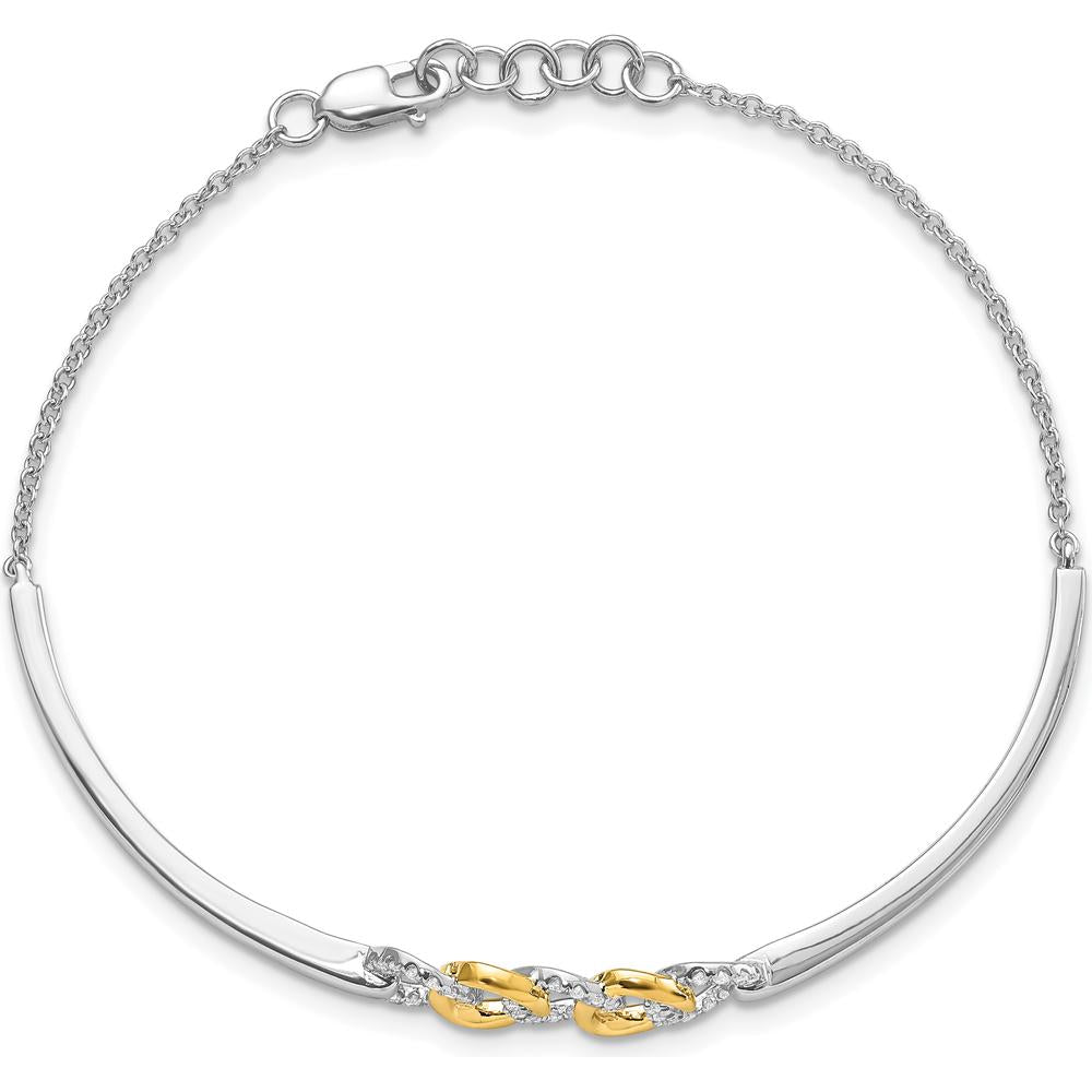 14K Two-Tone Gold 1/5 Carat Diamond Circles Half-Bangle Bracelet with 0.5" Extender - Women's Fine Jewelry by Monteluci Fine Jewelry