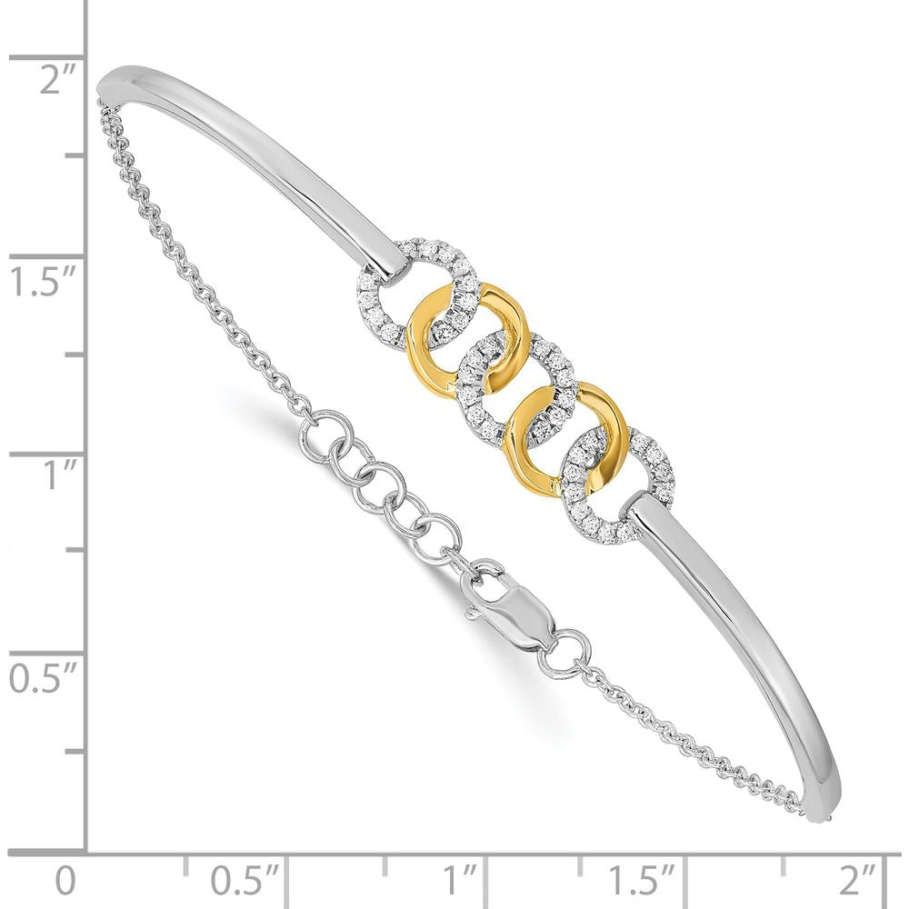 14K Two-Tone Gold 1/5 Carat Diamond Circles Half-Bangle Bracelet with 0.5" Extender - Women's Fine Jewelry by Monteluci Fine Jewelry