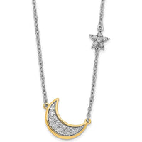 14K Two-Tone Gold 1/6 Carat Diamond Crescent Moon with Star Necklace - 18" by Monteluci Fine Jewelry