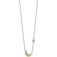 14K Two-Tone Gold 1/6 Carat Diamond Crescent Moon with Star Necklace - 18" by Monteluci Fine Jewelry