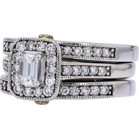 14K Two-Tone Gold 1.70 Carats Emerald Cut Diamond Halo Bridal Set