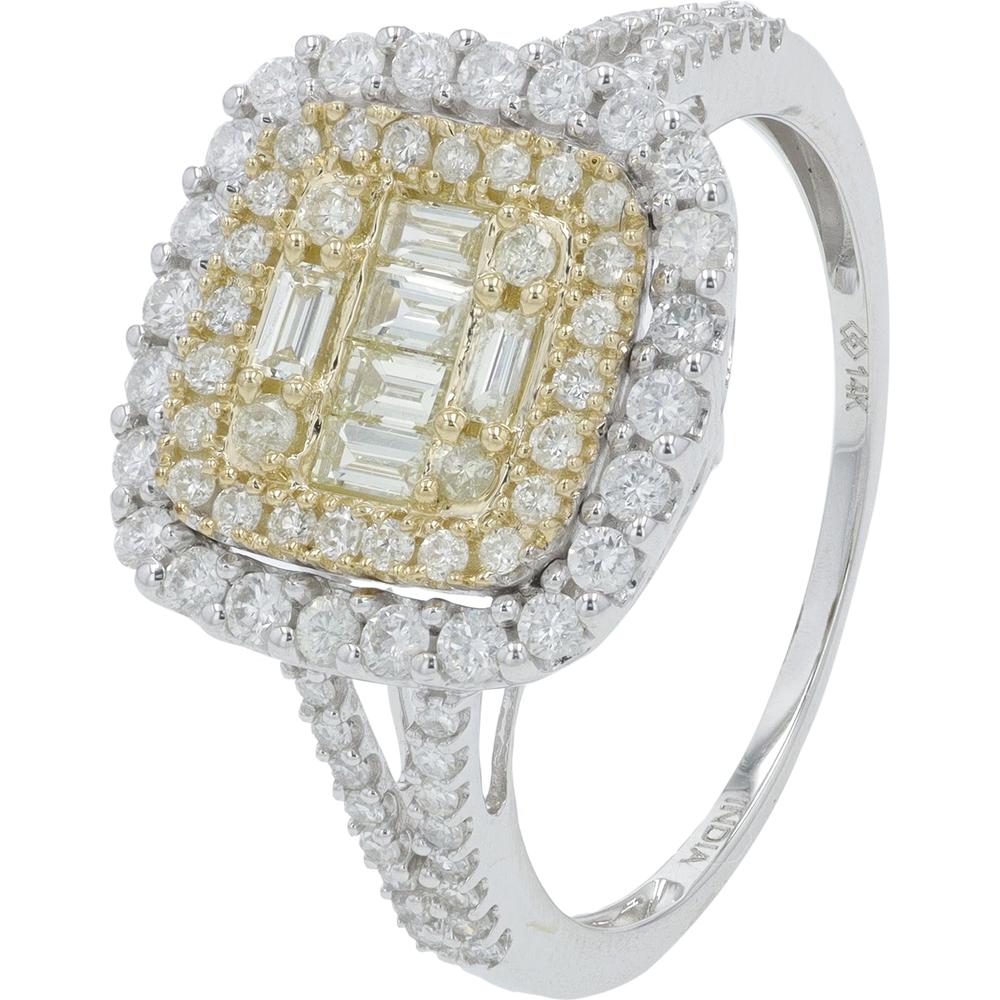 14K Two-Tone Gold 1 Carat Total Weight Diamond Halo Ring