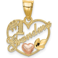 14K Two-Tone Gold #1 Grandma Heart Frame Pendant Charm by Oro Pregiato