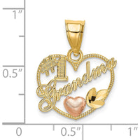 14K Two-Tone Gold #1 Grandma Heart Frame Pendant Charm by Oro Pregiato