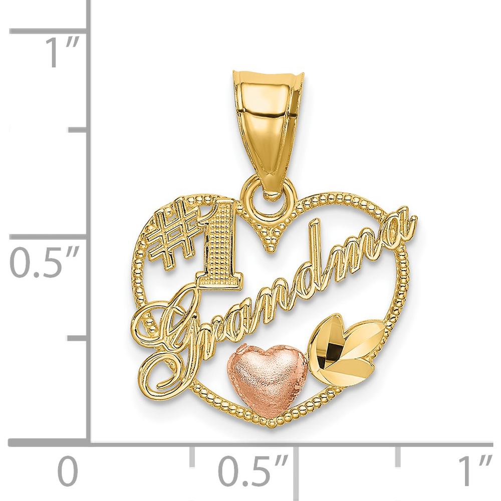 14K Two-Tone Gold #1 Grandma Heart Frame Pendant Charm by Oro Pregiato