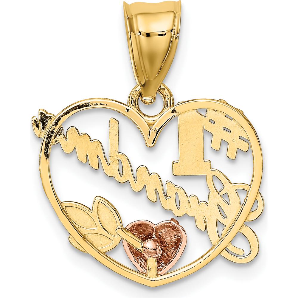 14K Two-Tone Gold #1 Grandma Heart Frame Pendant Charm by Oro Pregiato