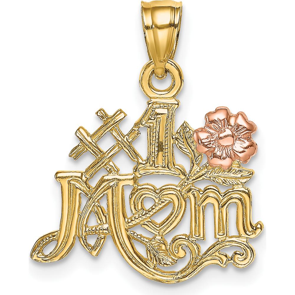 14K Two-Tone Gold #1 MOM with Rose Gold Flower Pendant - 17.2mm by Oro Pregiato