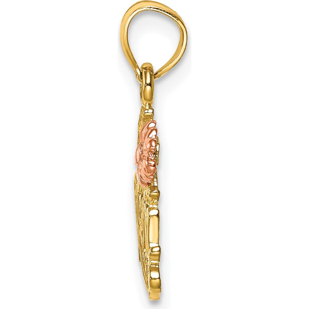 14K Two-Tone Gold #1 MOM with Rose Gold Flower Pendant - 17.2mm by Oro Pregiato