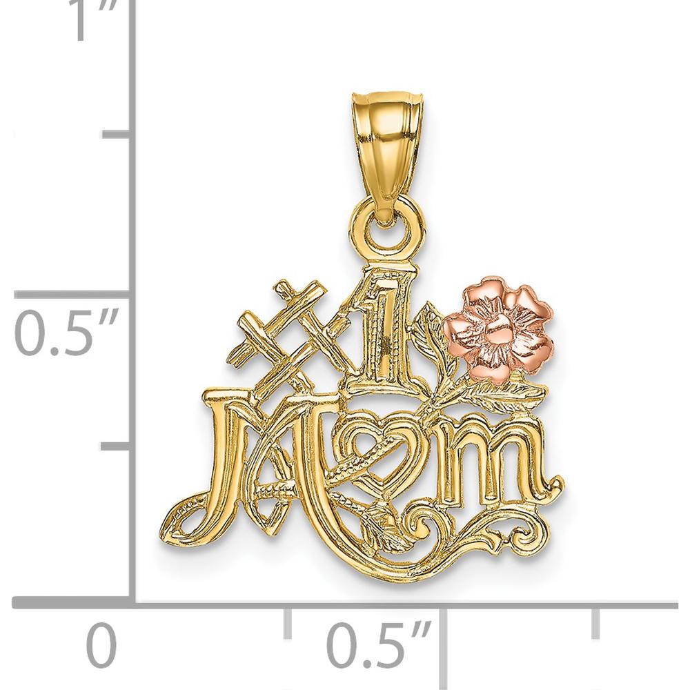 14K Two-Tone Gold #1 MOM with Rose Gold Flower Pendant - 17.2mm by Oro Pregiato