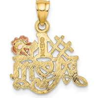 14K Two-Tone Gold #1 MOM with Rose Gold Flower Pendant - 17.2mm by Oro Pregiato