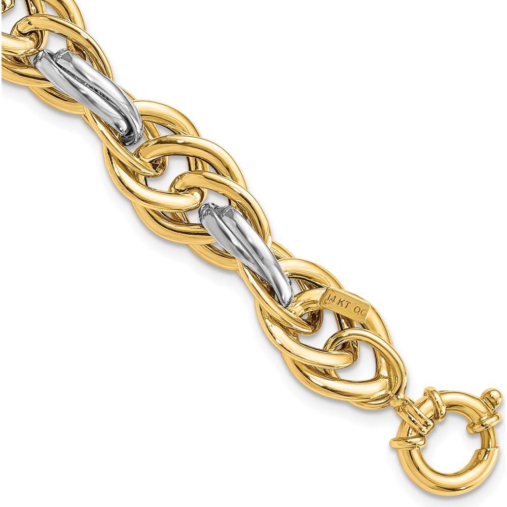 14K Two-Tone Gold 11.5mm Fancy Rope Link Bracelet with Polished Finish - 8.25" by 0