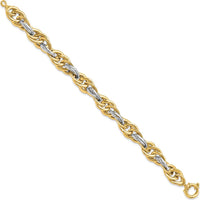 14K Two-Tone Gold 11.5mm Fancy Rope Link Bracelet with Polished Finish - 8.25" by 0