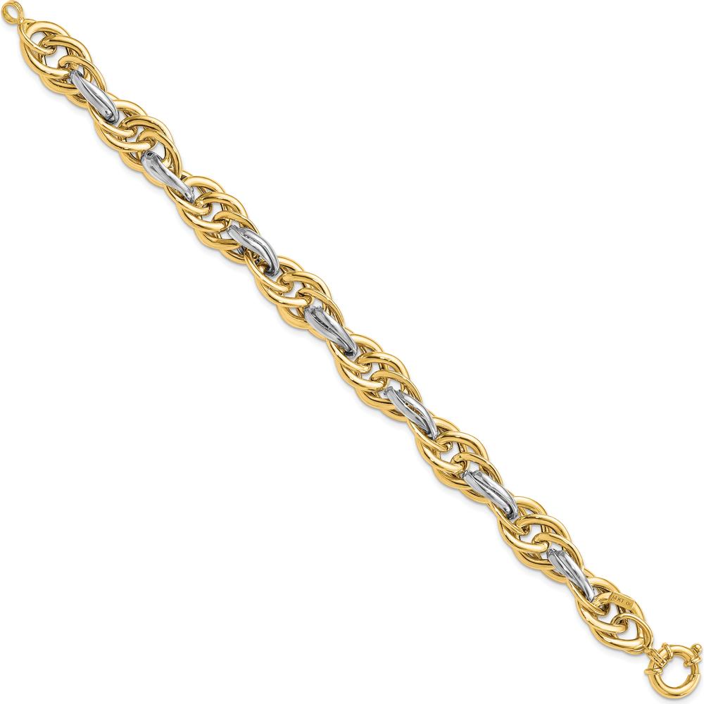 14K Two-Tone Gold 11.5mm Fancy Rope Link Bracelet with Polished Finish - 8.25" by 0