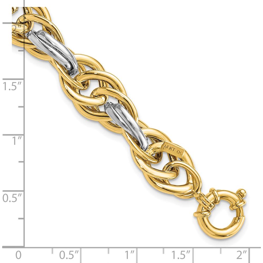 14K Two-Tone Gold 11.5mm Fancy Rope Link Bracelet with Polished Finish - 8.25" by 0
