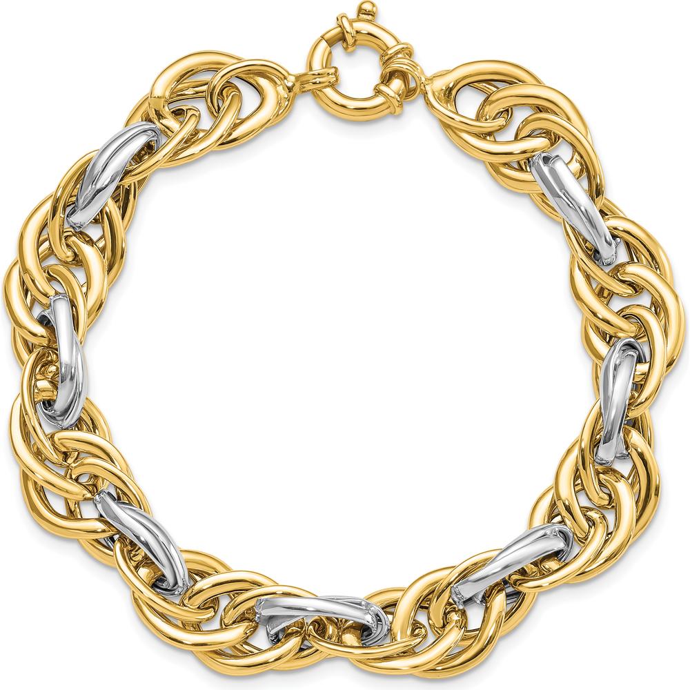 14K Two-Tone Gold 11.5mm Fancy Rope Link Bracelet with Polished Finish - 8.25" by 0