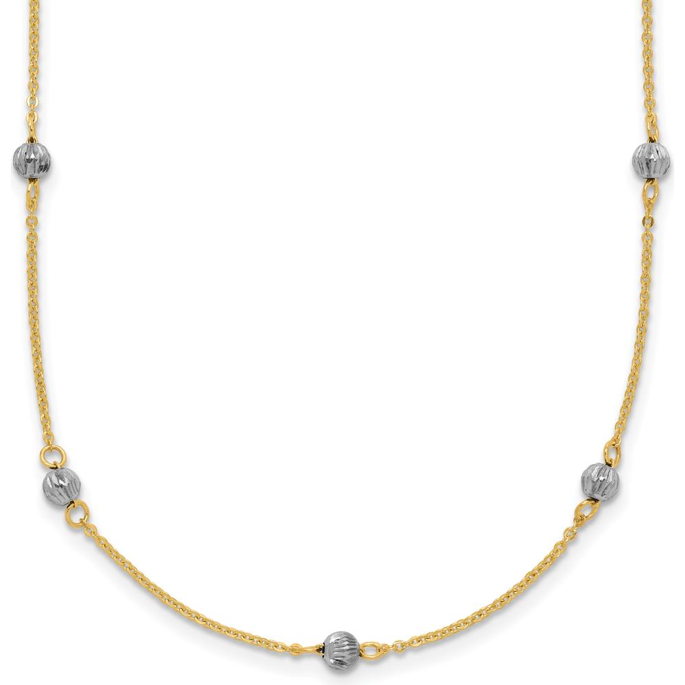 14K Two-Tone Gold 16" Diamond-Cut Beads Station Necklace with 2" Extender by 0