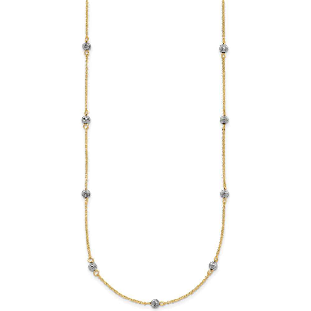 14K Two-Tone Gold 16" Diamond-Cut Beads Station Necklace with 2" Extender by 0