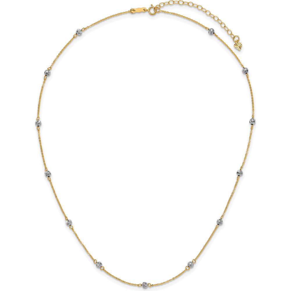 14K Two-Tone Gold 16" Diamond-Cut Beads Station Necklace with 2" Extender by 0
