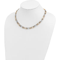 14K Two-Tone Gold 17.5" Fancy Oval and Round Link Necklace - 7.3mm Width by 0