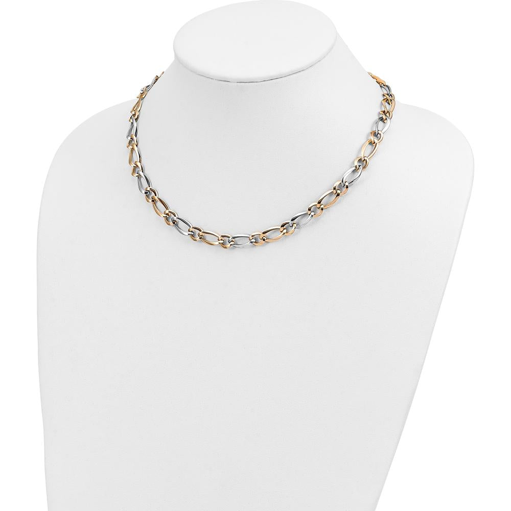 14K Two-Tone Gold 17.5" Fancy Oval and Round Link Necklace - 7.3mm Width by 0