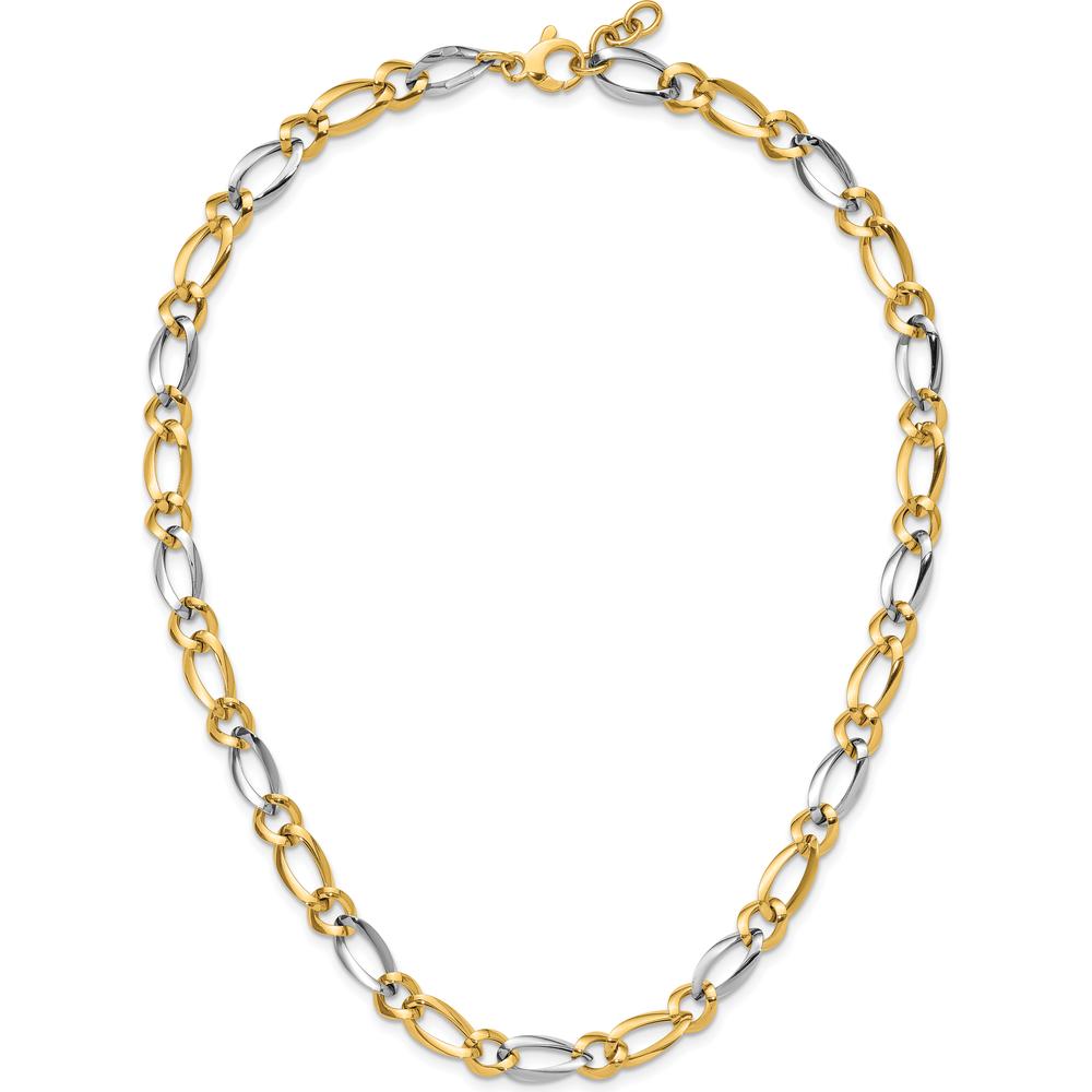 14K Two-Tone Gold 17.5" Fancy Oval and Round Link Necklace - 7.3mm Width by 0