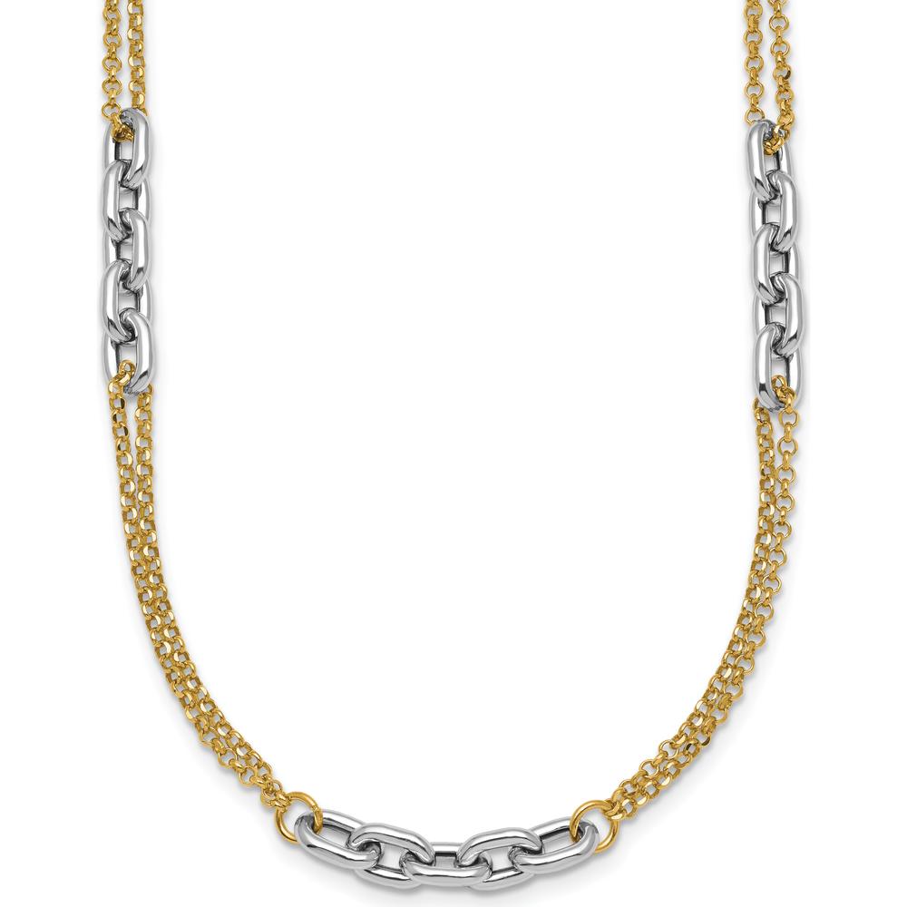 14K Two-Tone Gold 17" Fancy Oval Link Chain Necklace with 2" Extender - Polished Finish by 0
