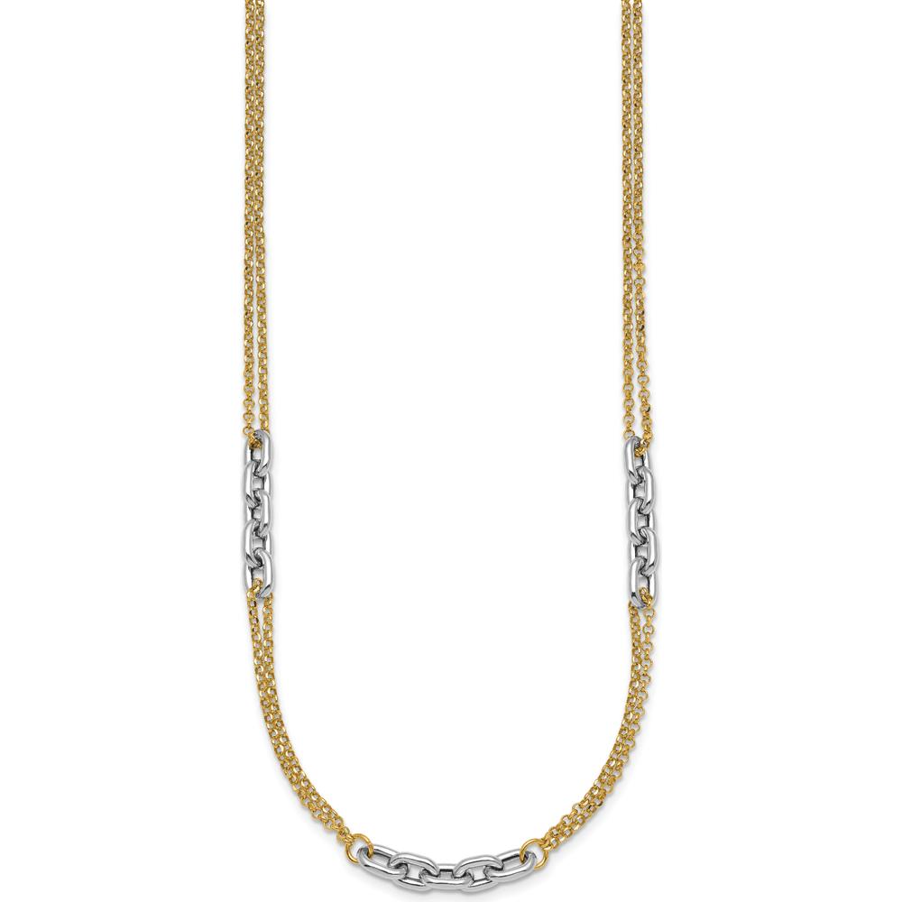 14K Two-Tone Gold 17" Fancy Oval Link Chain Necklace with 2" Extender - Polished Finish by 0
