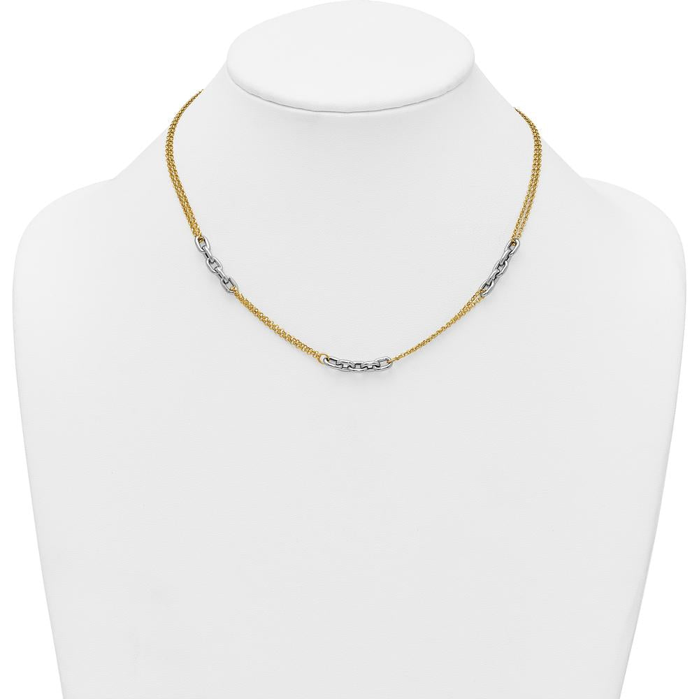 14K Two-Tone Gold 17" Fancy Oval Link Chain Necklace with 2" Extender - Polished Finish by 0