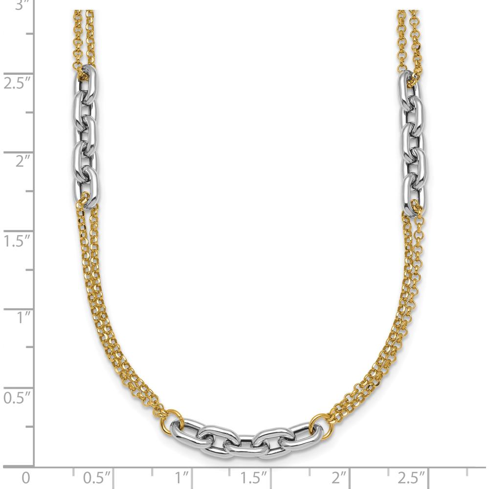 14K Two-Tone Gold 17" Fancy Oval Link Chain Necklace with 2" Extender - Polished Finish by 0
