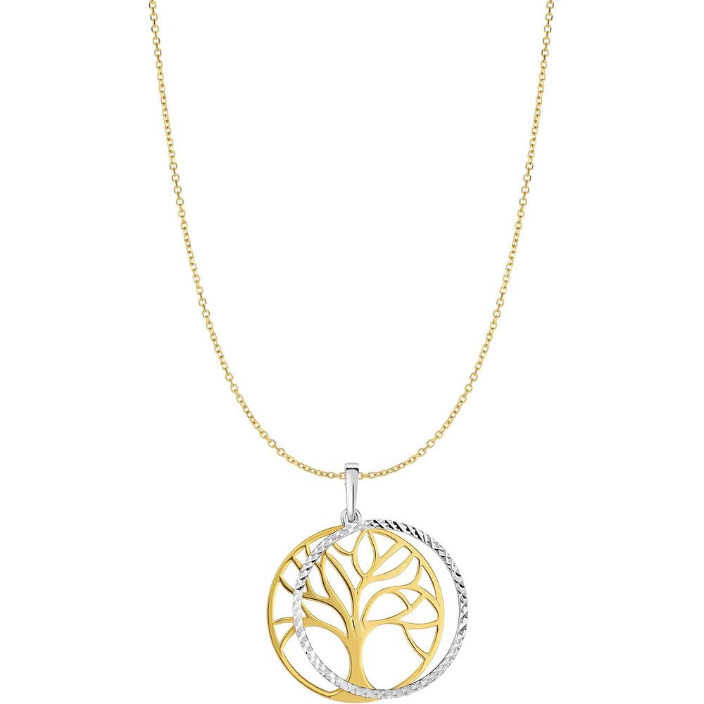 14K Two-Tone Gold 18" Double Disc Tree of Life Pendant Necklace with Diamond-Cut Finish by Orozza Fine Jewelry