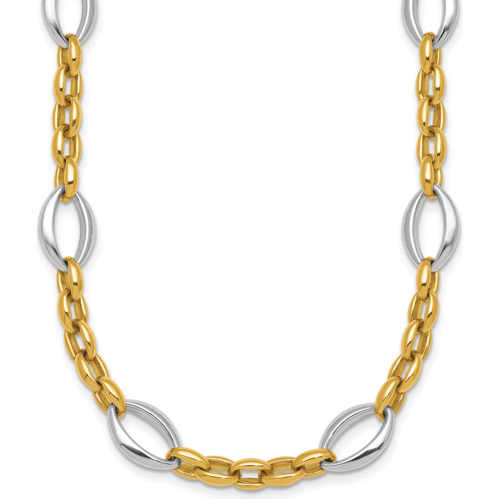 14K Two-Tone Gold 18" Fancy Link Necklace with Polished Oval and Cable Chain Design by 0
