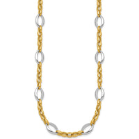 14K Two-Tone Gold 18" Fancy Link Necklace with Polished Oval and Cable Chain Design by 0