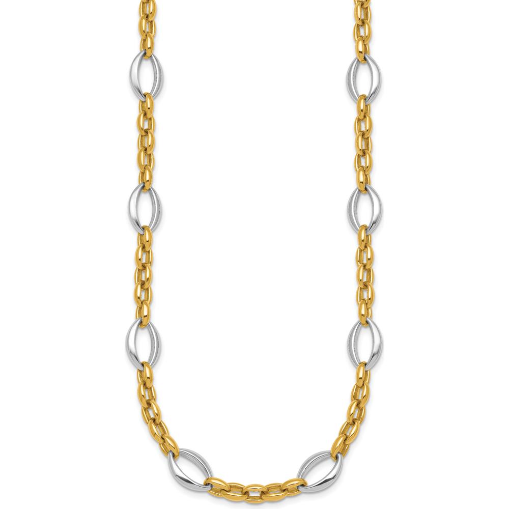 14K Two-Tone Gold 18" Fancy Link Necklace with Polished Oval and Cable Chain Design by 0