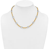 14K Two-Tone Gold 18" Fancy Link Necklace with Polished Oval and Cable Chain Design by 0