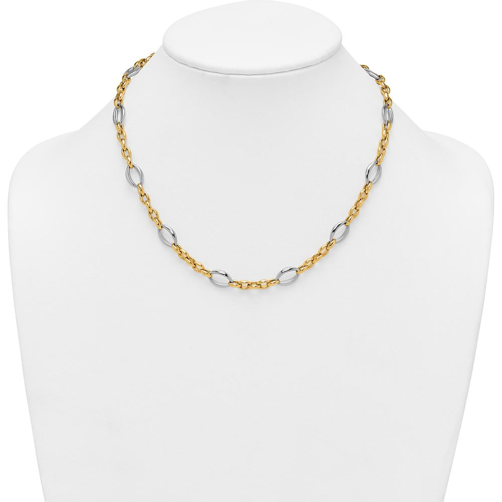 14K Two-Tone Gold 18" Fancy Link Necklace with Polished Oval and Cable Chain Design by 0
