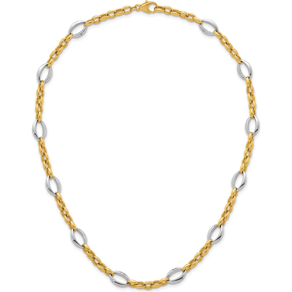 14K Two-Tone Gold 18" Fancy Link Necklace with Polished Oval and Cable Chain Design by 0