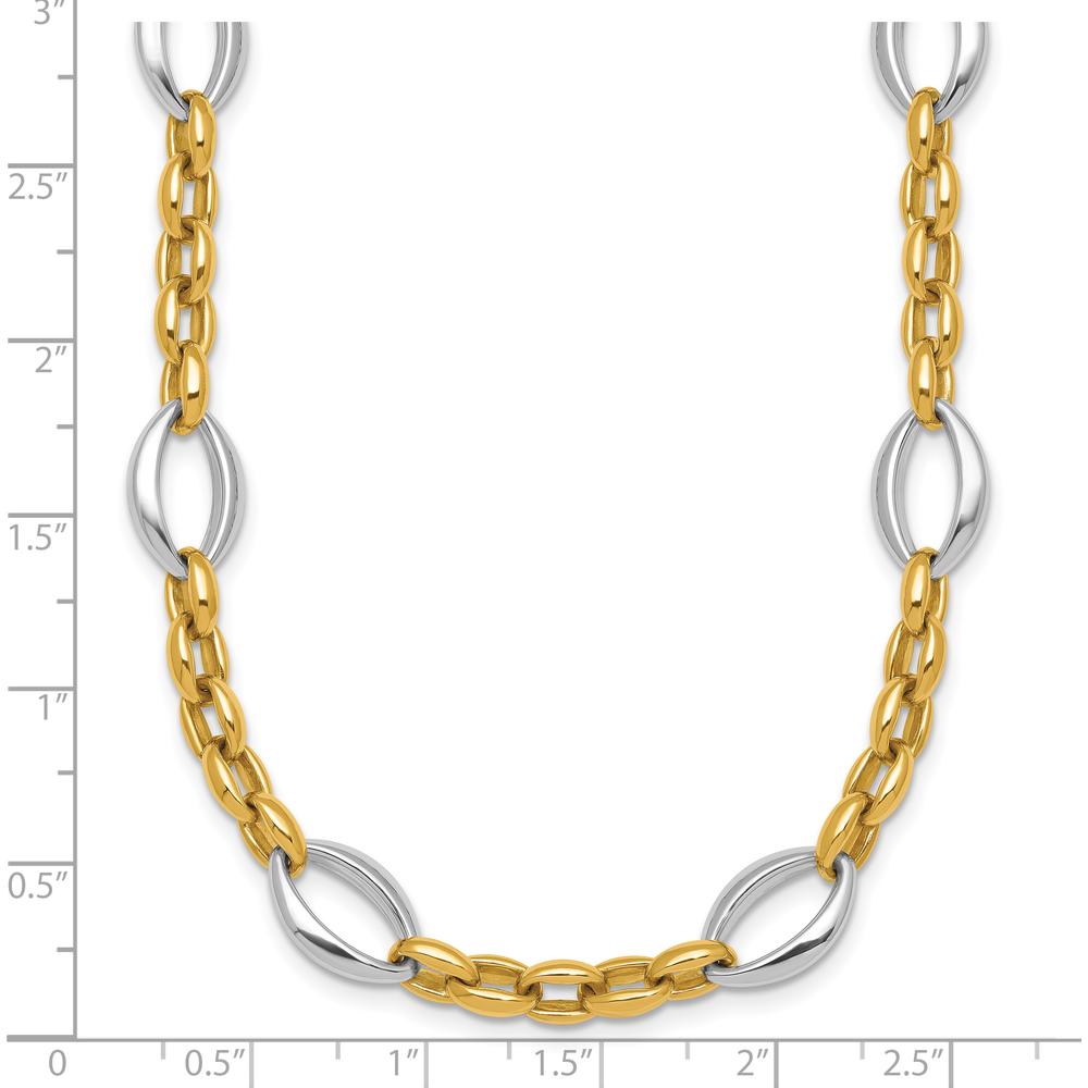 14K Two-Tone Gold 18" Fancy Link Necklace with Polished Oval and Cable Chain Design by 0