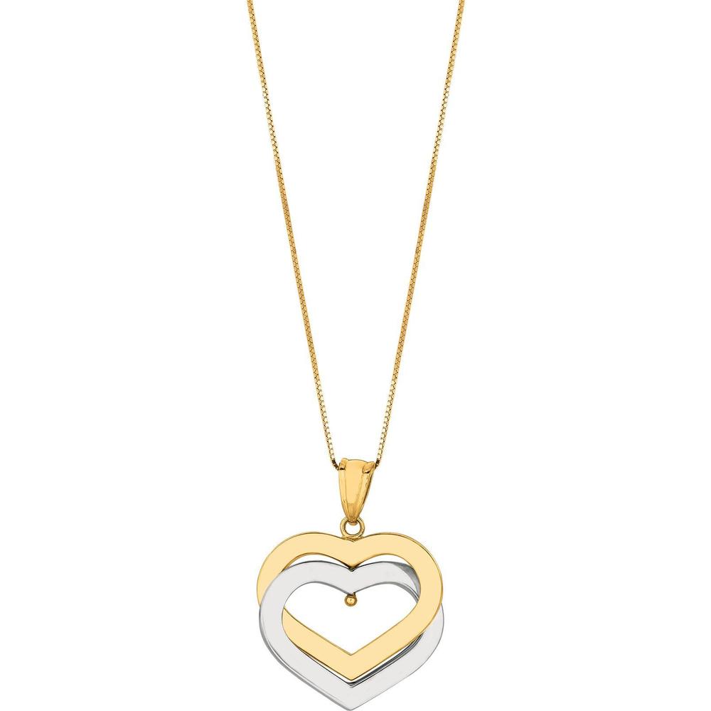 14K Two-Tone Gold 18" Interlocking Hearts Necklace with Polished Finish by Orozza Fine Jewelry