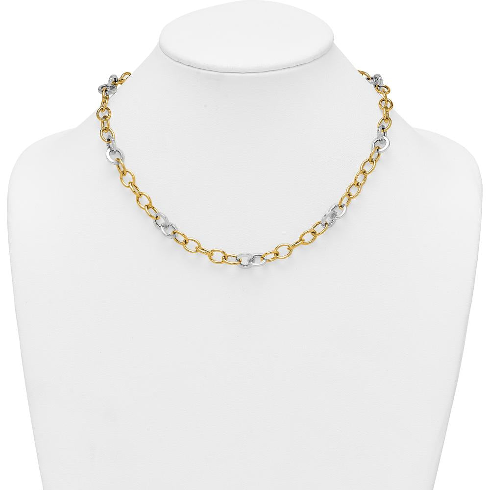 14K Two-Tone Gold 18" Polished 9.75mm Fancy Circle Cable Chain Necklace by 0